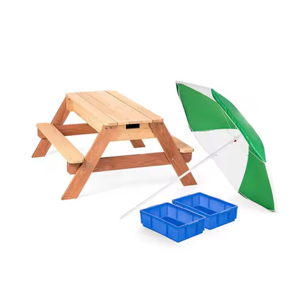 Kids Outdoor Sand and Water Activity Table with Adjustable Umbrella