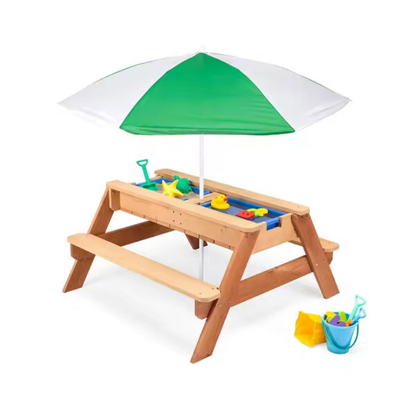 Kids Outdoor Sand and Water Activity Table with Adjustable Umbrella