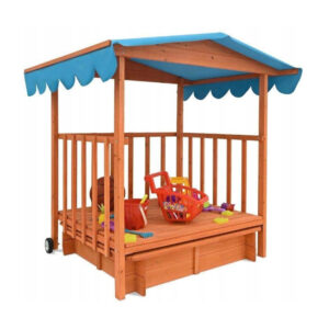 Large Wooden Sandbox with UV-Protected Canopy and Wheels