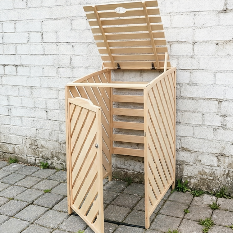 Outdoor Solid Wood Wheelie Bin Storage Shed with Slatted Ventilation