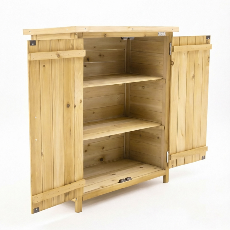 Outdoor Wooden Garden Storage Cabinet with Waterproof Pent Roof - Image 3