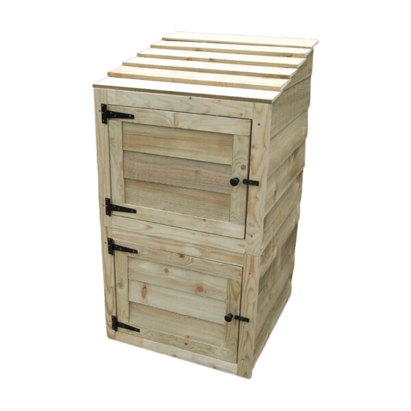 Wooden Double Recycling Bin Cabinet with Doors