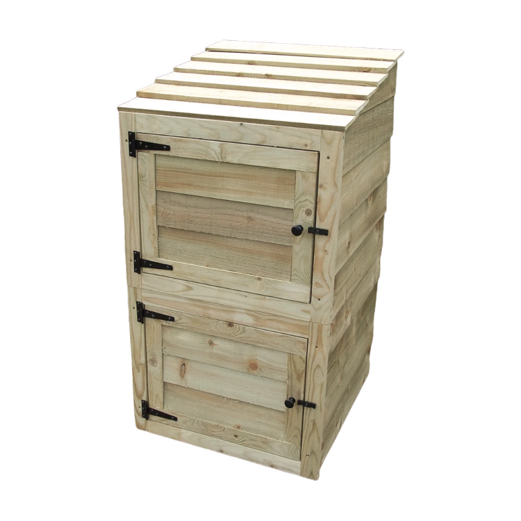 Wooden Double Recycling Bin Cabinet with Doors