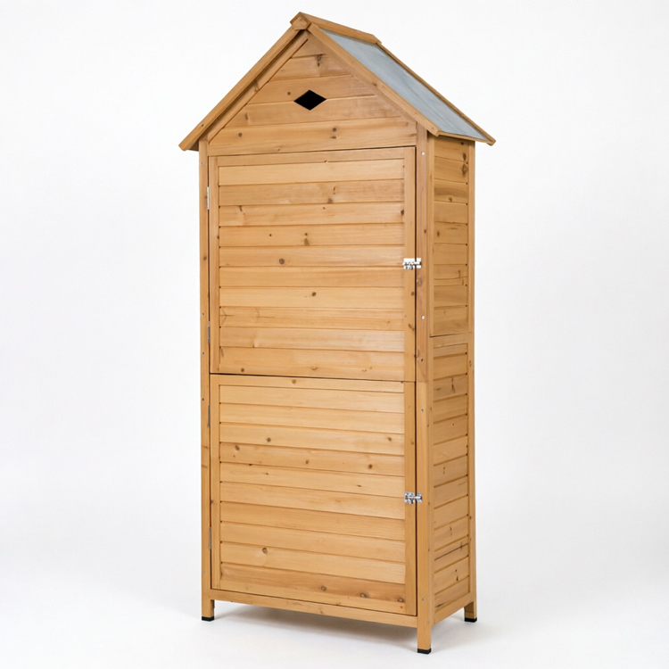 Wooden Garden Tool Storage Shed with Galvanized Roof and Shelves