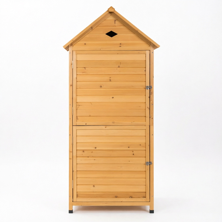 Wooden Garden Tool Storage Shed with Galvanized Roof and Shelves
