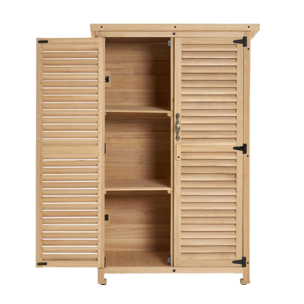 Wooden Outdoor Storage Cabinet with Sloping Roof and Adjustable Shelves