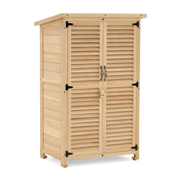 Wooden Outdoor Storage Cabinet with Sloping Roof and Adjustable Shelves