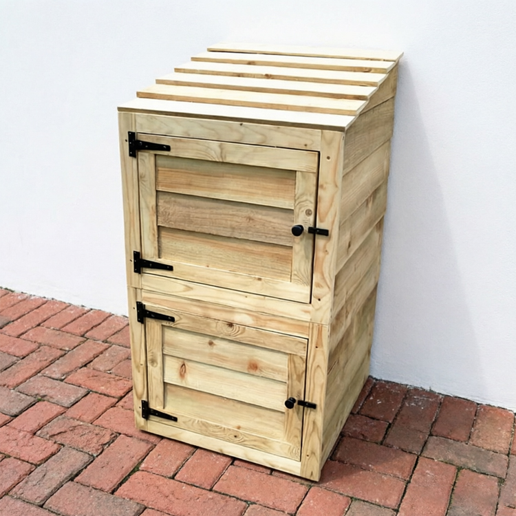 Wooden Recycling Bin Storage Cabinet with 2 Doors - Image 2
