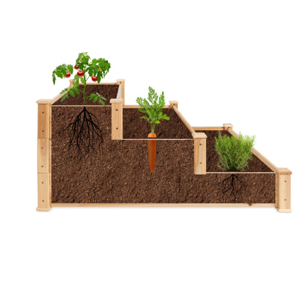 ​​3-Tier Raised Wood Garden Planter with Stackable Design​​
