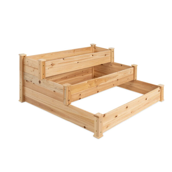 ​​3-Tier Raised Wood Garden Planter with Stackable Design​​