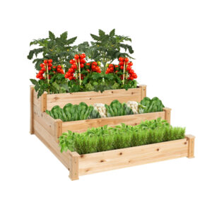 ​​3-Tier Raised Wood Garden Planter with Stackable Design​​