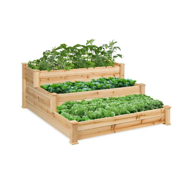 ​​3-Tier Raised Wood Garden Planter with Stackable Design​​