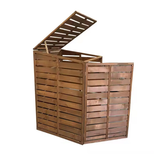 ​​Double Compartment Outdoor Wooden Storage Bin with Lid​​
