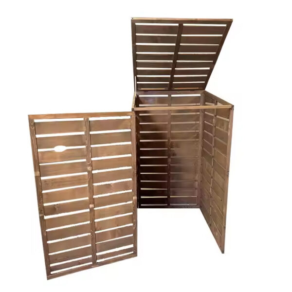 ​​Double Compartment Outdoor Wooden Storage Bin with Lid​​