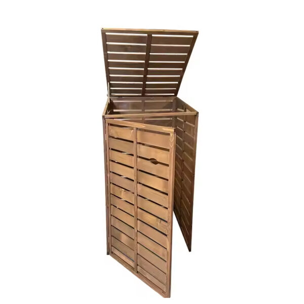 ​​Double Compartment Outdoor Wooden Storage Bin with Lid​​