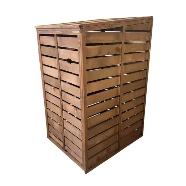 ​​Double Compartment Outdoor Wooden Storage Bin with Lid​​