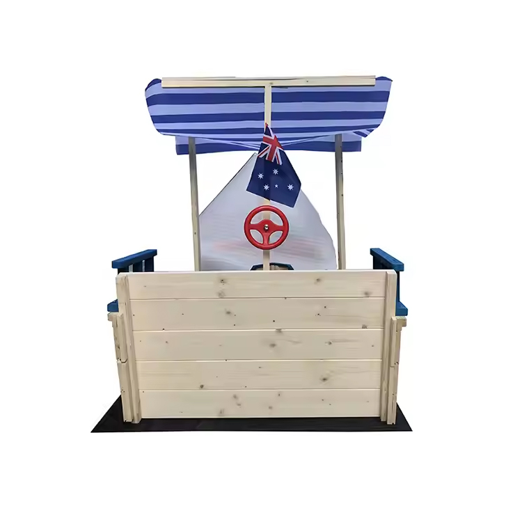 ​​Wooden Boat-Shaped Sandbox for Kids with Cover​​