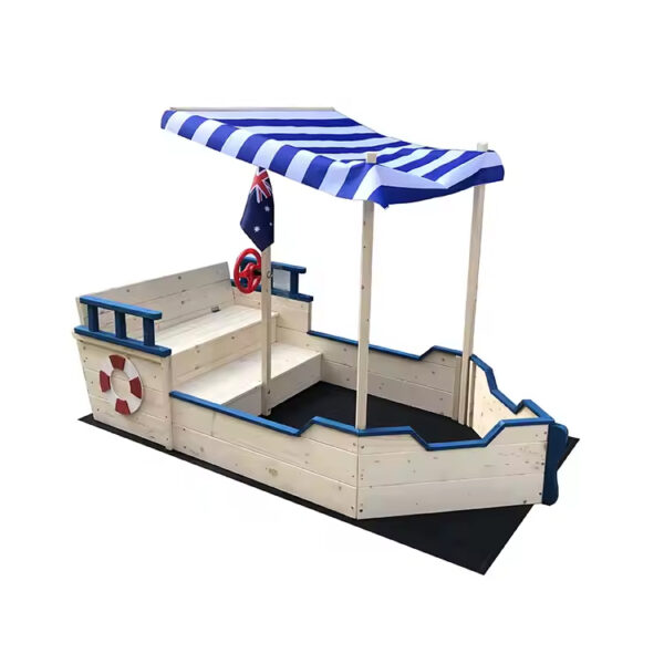 ​​Wooden Boat-Shaped Sandbox for Kids with Cover​​