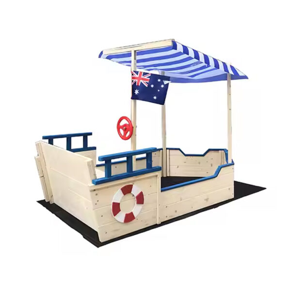 ​​Wooden Boat-Shaped Sandbox for Kids with Cover​​