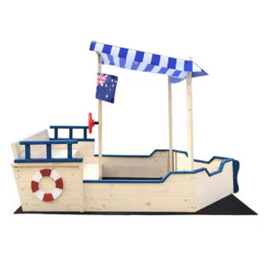 ​​Wooden Boat-Shaped Sandbox for Kids with Cover​​