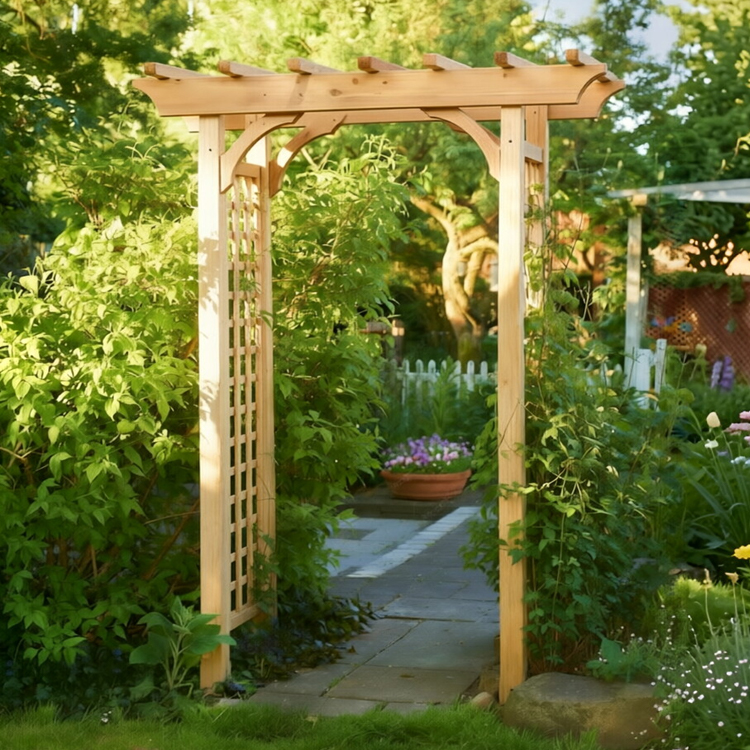 Adjustable Pine Garden Arbor with Lattice Side Panels
