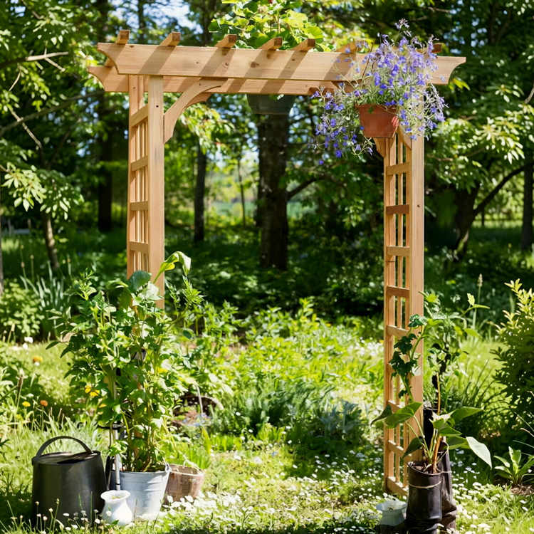 Adjustable Pine Garden Arbor with Lattice Side Panels