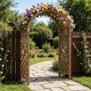 Fir Wood Arched Trellis For Garden 63"×28.3"×90"