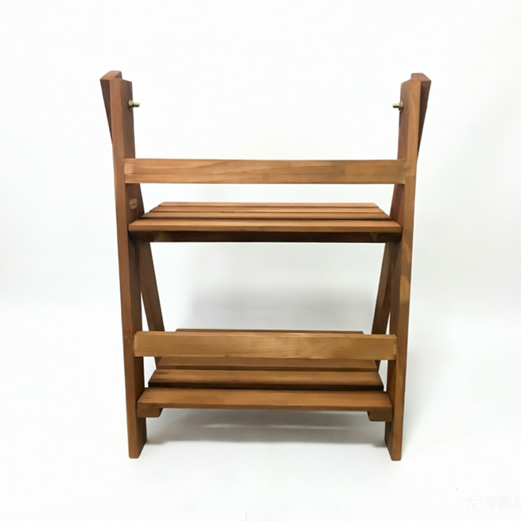 Foldable 2-Tier Wooden Plant Ladder and Display Stand