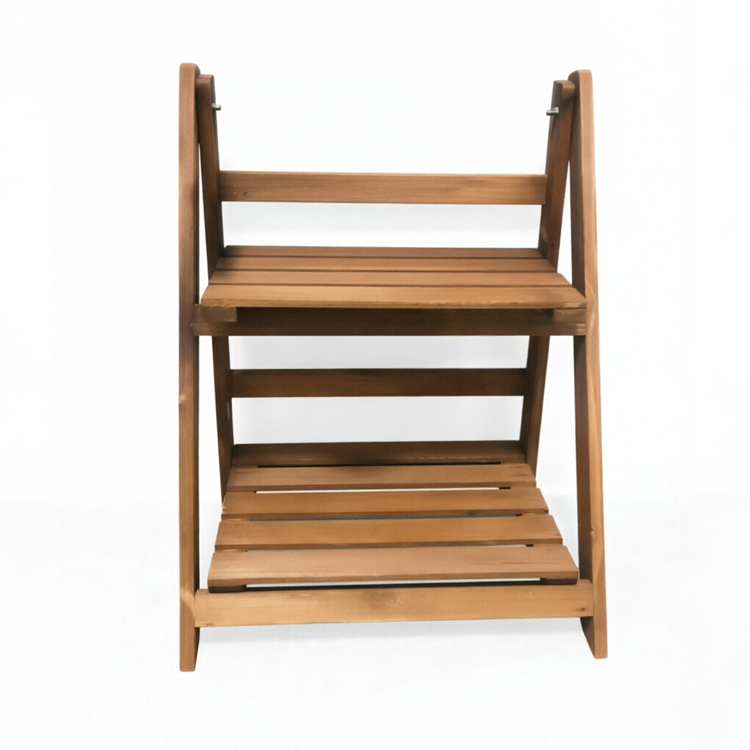 Foldable 2-Tier Wooden Plant Ladder and Display Stand