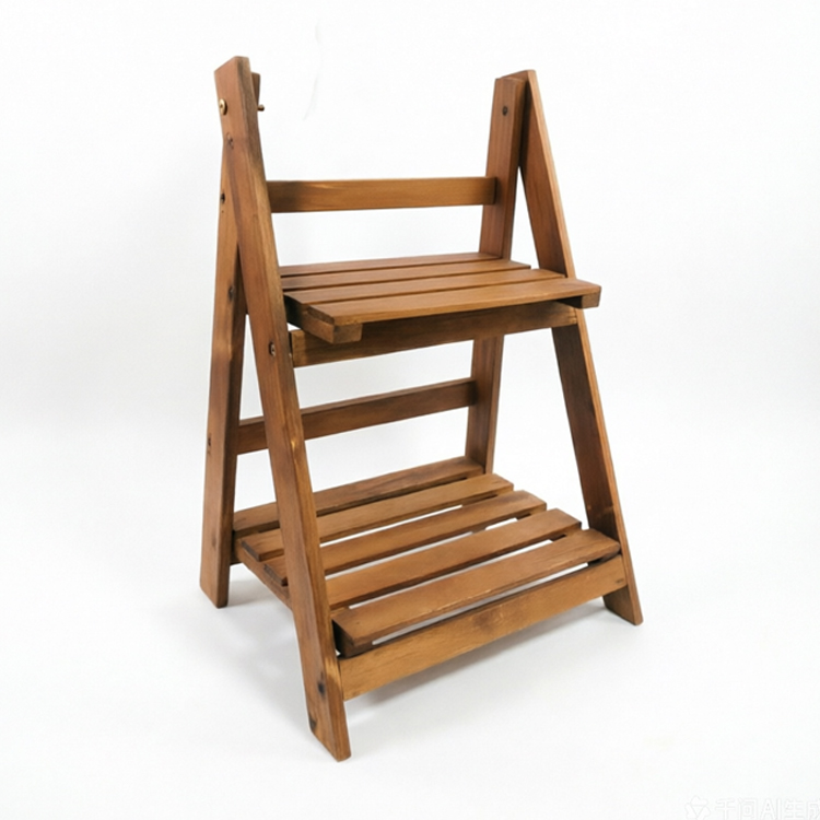 Foldable 2-Tier Wooden Plant Ladder and Display Stand