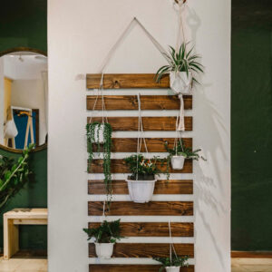 Folding Vertical Rope and Wood Plant Shelf