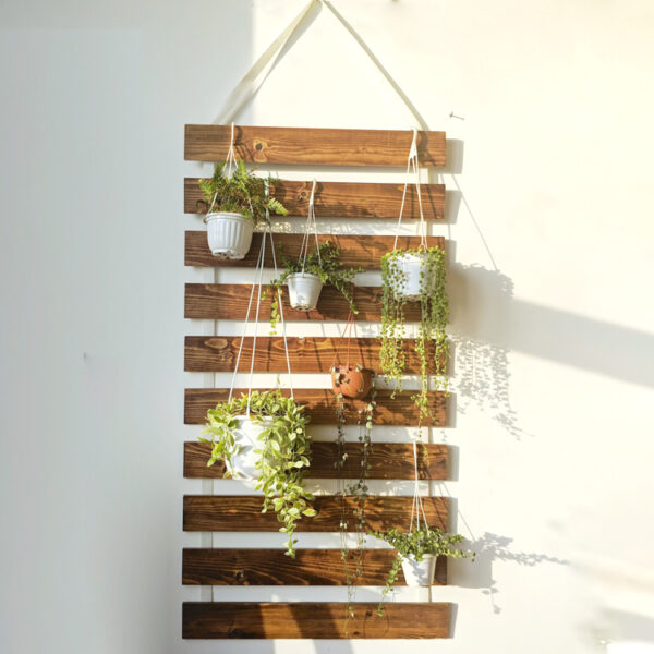 Folding Vertical Rope and Wood Plant Shelf