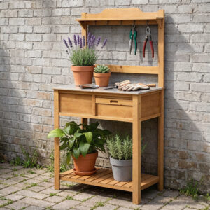 Garden Potting Bench Table Wood 142×42×80cm