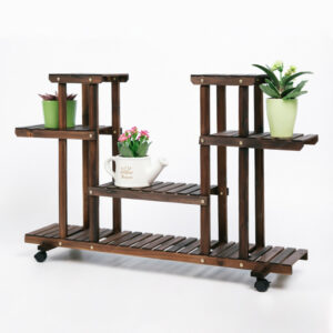 Movable 4-Tier Solid Wood Multi-Level Plant Display Stand
