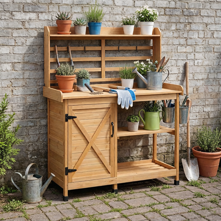 Outdoor Garden Potting Bench Wood 58×43.3×18″