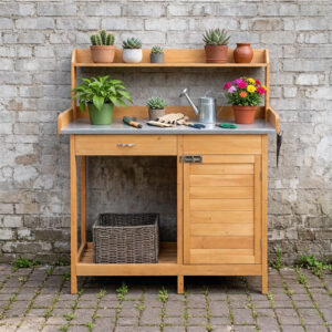 Outdoor Garden Potting Table Wood 111×45×125cm