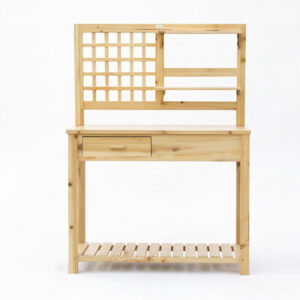 Solid Wood Garden Potting Bench Workstation with Storage Drawer and Lattice Trellis