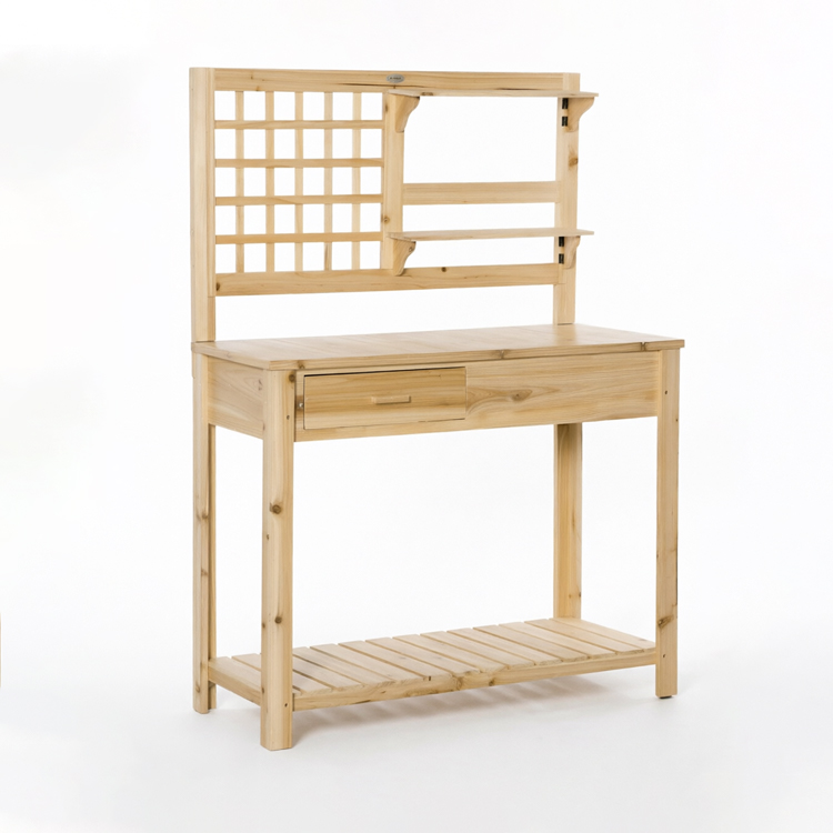 Solid Wood Garden Potting Bench Workstation with Storage Drawer and Lattice Trellis - Image 3
