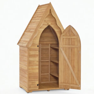 Solid Wood Garden Tool Shed with Multi-Tier Storage Shelves
