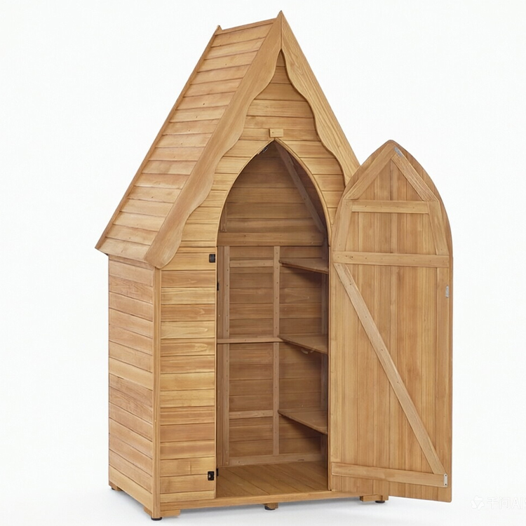 Solid Wood Garden Tool Shed with Multi-Tier Storage Shelves