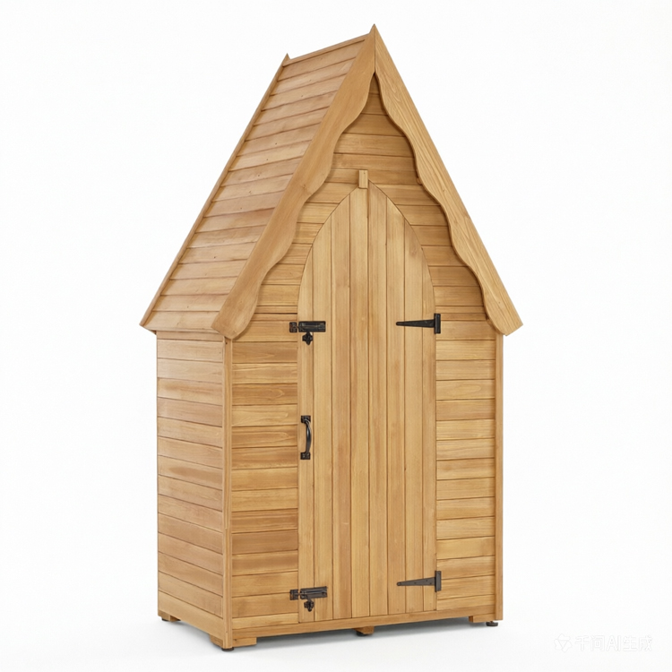 Solid Wood Garden Tool Shed with Multi-Tier Storage Shelves