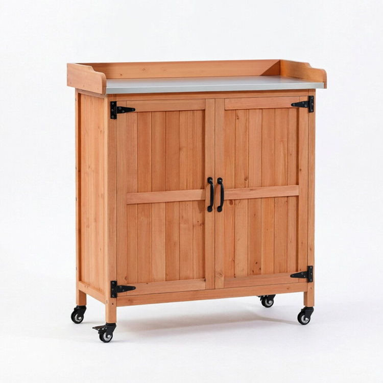 Solid Wood Outdoor Potting Bench and Storage Cabinet