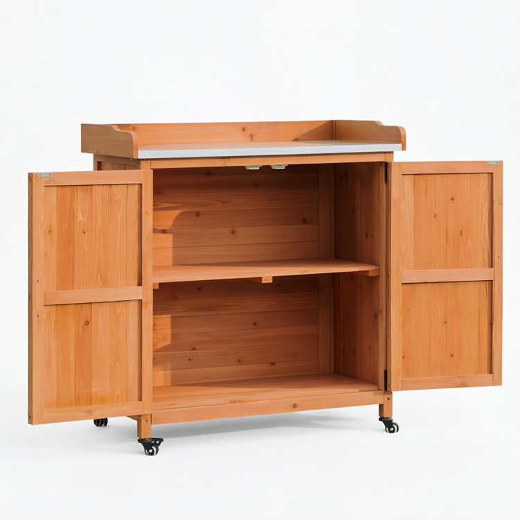 Solid Wood Outdoor Potting Bench and Storage Cabinet - Image 3