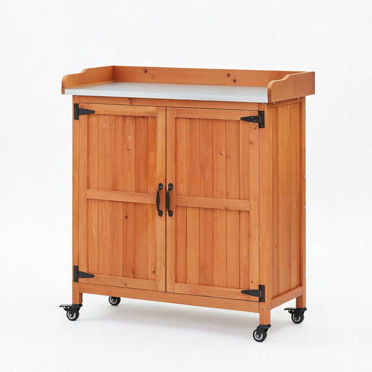 Solid Wood Outdoor Potting Bench and Storage Cabinet