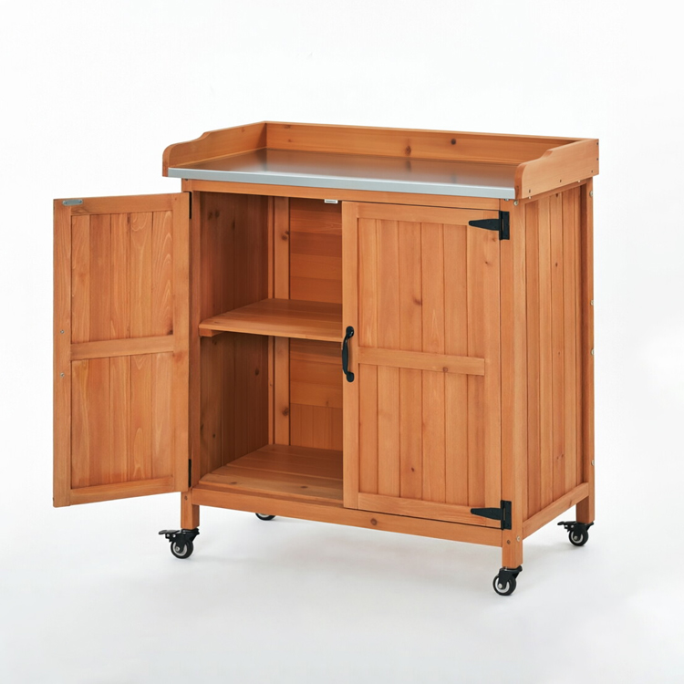 Solid Wood Outdoor Potting Bench and Storage Cabinet