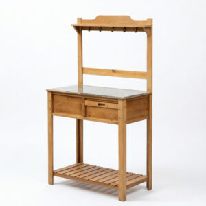 Solid Wood Potting Bench with Galvanized Worktop and Storage Drawer