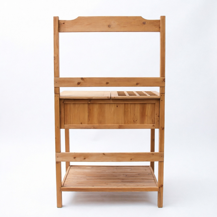 Wood 4-Tier Outdoor Potting Bench with Storage and Tool Hanging Rack