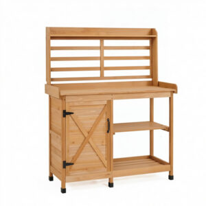 Wood 4-Tier Outdoor Potting Bench with Storage and Tool Hanging Rack