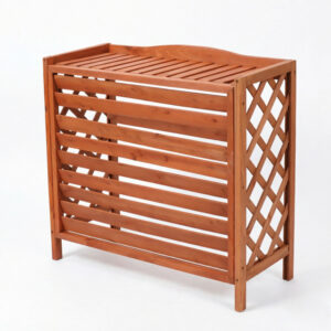 Wood Louvered Air Conditioner Cover and Garden Plant Shelf