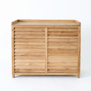 Wood Louvered Air Conditioner Cover and Outdoor Privacy Screen